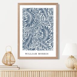 ARTZE Vintage William Morris Larkspur in Navy & White Art Print / Oak Frame / SIZE: A3 - Size: A4 - thumbnail 1