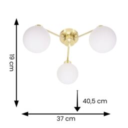 ValueLights Jonah 3 Arm Globe Ball Shade Flush Ceiling Light in Gold - thumbnail 6
