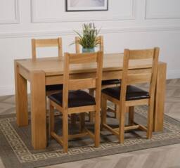 Thats Furniture Kuba 150 x 85 cm Chunky Medium Oak Dining Table & 4 Lincoln Chairs in Brown - thumbnail 3