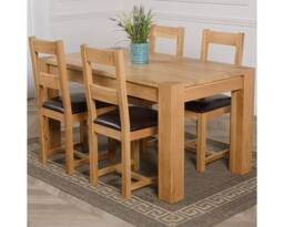 Thats Furniture Kuba 150 x 85 cm Chunky Medium Oak Dining Table & 4 Lincoln Chairs in Brown - thumbnail 1