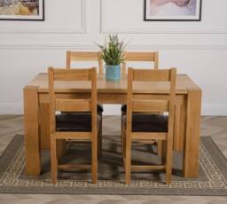 Thats Furniture Kuba 150 x 85 cm Chunky Medium Oak Dining Table & 4 Lincoln Chairs in Brown - thumbnail 2