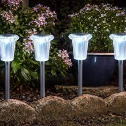 Marco Paul 4pc Solar Garden Stake Light Set in Silver - thumbnail 1