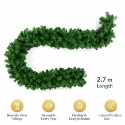Shatchi 2.7M Alaskan Green Christmas Garland - Thick & Bushy Festive Décor - thumbnail 5