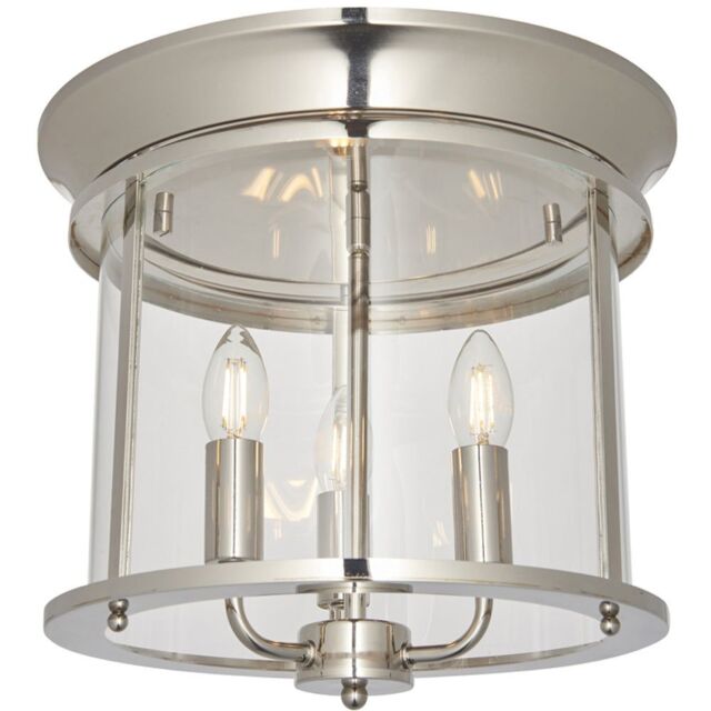 Loops Bright Nickel Semi Flush Low Ceiling Light & Clear Glass Shade 3 Bulb Fitting in Metallics - image 1