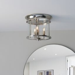 Loops Bright Nickel Semi Flush Low Ceiling Light & Clear Glass Shade 3 Bulb Fitting in Metallics - thumbnail 5