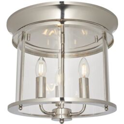 Loops Bright Nickel Semi Flush Low Ceiling Light & Clear Glass Shade 3 Bulb Fitting in Metallics - thumbnail 1