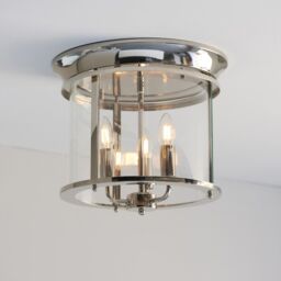 Loops Bright Nickel Semi Flush Low Ceiling Light & Clear Glass Shade 3 Bulb Fitting in Metallics - thumbnail 3
