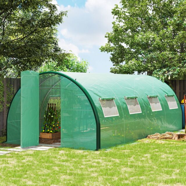 OUTSUNNY Tunnel Greenhouse, Upgraded Structure, Hinged Doors, 6 x 3 m, Green - image 1