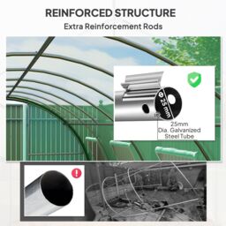 OUTSUNNY Tunnel Greenhouse, Upgraded Structure, Hinged Doors, 6 x 3 m, Green - thumbnail 6