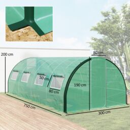 OUTSUNNY Tunnel Greenhouse, Upgraded Structure, Hinged Doors, 6 x 3 m, Green - thumbnail 3