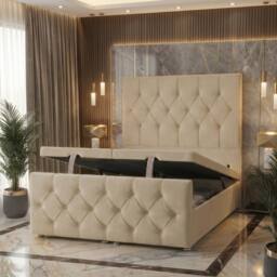 "Somnior Ziggy Storage Ottoman Divan Base 54"" Headboard & 22"" Footboard Linen in Beige - Size: Super King" - thumbnail 2