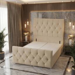 "Somnior Ziggy Storage Ottoman Divan Base 54"" Headboard & 22"" Footboard Linen in Beige - Size: Super King" - thumbnail 4