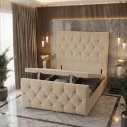 "Somnior Ziggy Storage Ottoman Divan Base 54"" Headboard & 22"" Footboard Linen in Beige - Size: Super King" - thumbnail 1