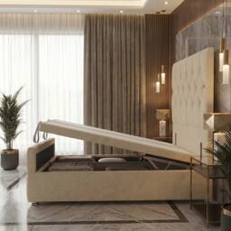 "Somnior Ziggy Storage Ottoman Divan Base 54"" Headboard & 22"" Footboard Linen in Beige - Size: Super King" - thumbnail 3