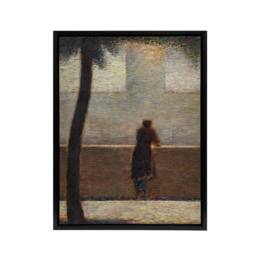"Artery8 Man Leaning on a Parapet Seurat Vintage Black Framed Canvas Wall Art in Grey - Size: W12"" x H16"""