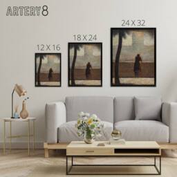 "Artery8 Man Leaning on a Parapet Seurat Vintage Black Framed Canvas Wall Art in Grey - Size: W12"" x H16""" - thumbnail 4