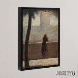 "Artery8 Man Leaning on a Parapet Seurat Vintage Black Framed Canvas Wall Art in Grey - Size: W12"" x H16""" - thumbnail 2