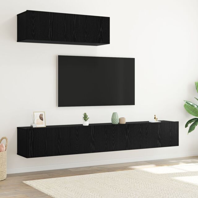 Berkfield Home 3 Piece TV Cabinet Set Wall-Mounted Black Oak Engineered Wood - image 1