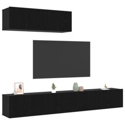 Berkfield Home 3 Piece TV Cabinet Set Wall-Mounted Black Oak Engineered Wood - thumbnail 3