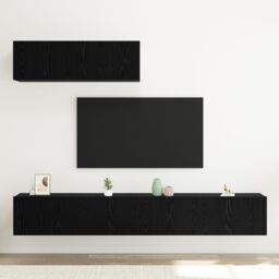 Berkfield Home 3 Piece TV Cabinet Set Wall-Mounted Black Oak Engineered Wood - thumbnail 4