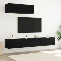 Berkfield Home 3 Piece TV Cabinet Set Wall-Mounted Black Oak Engineered Wood - thumbnail 1