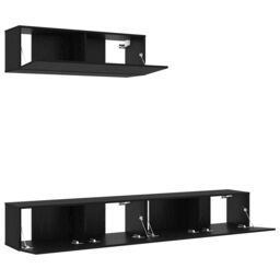 Berkfield Home 3 Piece TV Cabinet Set Wall-Mounted Black Oak Engineered Wood - thumbnail 5
