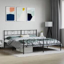 Berkfield Home Metal Bed Frame with Headboard & Footboard Black 180x200 cm Super King - thumbnail 1
