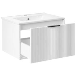 Wyld and Coco 60cm Wall-Mounted Vanity Unit with Ceramic Basin and Black Handle in White - thumbnail 4