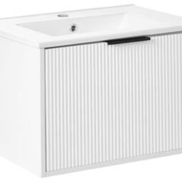 Wyld and Coco 60cm Wall-Mounted Vanity Unit with Ceramic Basin and Black Handle in White - thumbnail 2