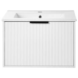 Wyld and Coco 60cm Wall-Mounted Vanity Unit with Ceramic Basin and Black Handle in White - thumbnail 5