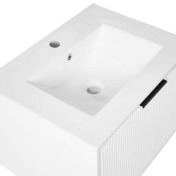 Wyld and Coco 60cm Wall-Mounted Vanity Unit with Ceramic Basin and Black Handle in White - thumbnail 7
