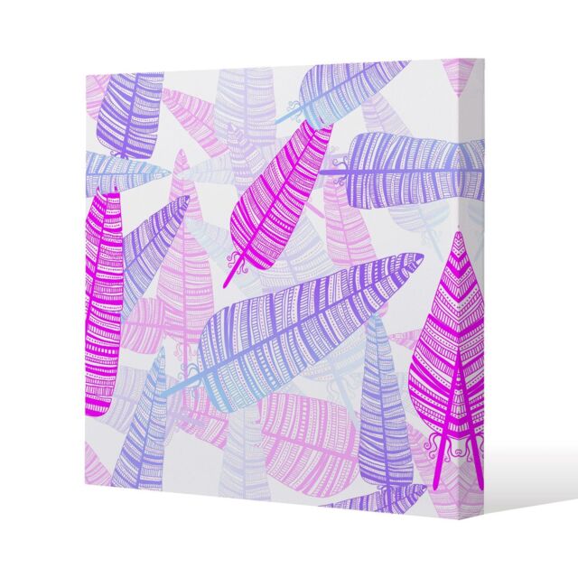 Benjamin Tate Design Purple Feathers Slim Style Canvas Print 30x30cm in Natural - Size: 30x30 cm - image 1