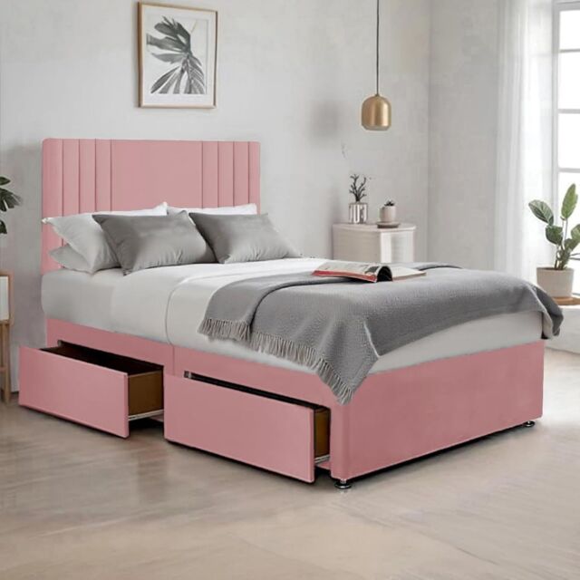 "Bed Time UK Plush Sawana Bed with 20"" Headboard, Memory Foam Mattress & 2 Drawers in Pink - Size: Small Double" - image 1