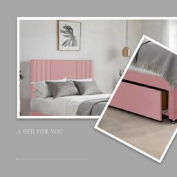 "Bed Time UK Plush Sawana Bed with 20"" Headboard, Memory Foam Mattress & 2 Drawers in Pink - Size: Small Double" - thumbnail 2