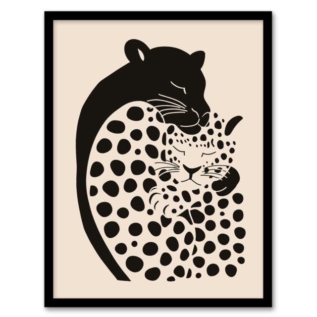 Artery8 Panther & Leopard Abstract Minimalism Animals Framed Art Print in Black - Size: A4 - image 1
