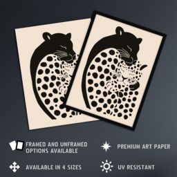 Artery8 Panther & Leopard Abstract Minimalism Animals Framed Art Print in Black - Size: A4 - thumbnail 2