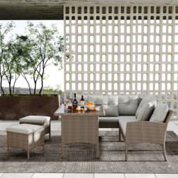 HomeTouch 7 Seater Rattan Garden Furniture Sofa Set with Cushions & Stools in Brown - Size: 1 Pack - thumbnail 2