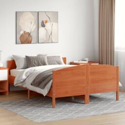 Berkfield Home Bed Frame without Mattress Wax Brown 135x190 cm Double Solid Wood Pine - thumbnail 3