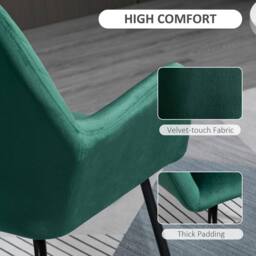 HOMCOM Round Glass Dining Table & Velvet Chair Set Kitchen Furniture 2pc Gre in Green - Size: 80 cm x 80 cm - thumbnail 5