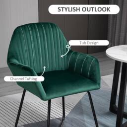 HOMCOM Round Glass Dining Table & Velvet Chair Set Kitchen Furniture 2pc Gre in Green - Size: 80 cm x 80 cm - thumbnail 4