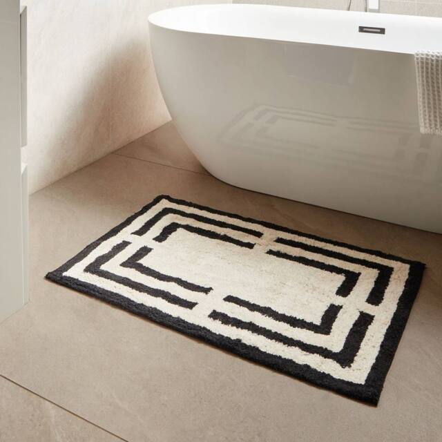 Wyld and Coco Cotton Bath Mat 60 x 90 cm - Beige and Black Geometric - Size: 1600mm x 900mm - image 1