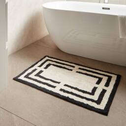 Wyld and Coco Cotton Bath Mat 60 x 90 cm - Beige and Black Geometric - Size: 1600mm x 900mm