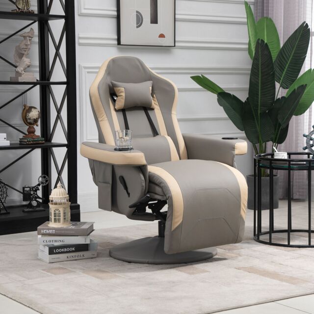 HOMCOM Manual Recliner Armchair PU Sofa Chair w/ Footrest & 135° Reclining in Grey - image 1