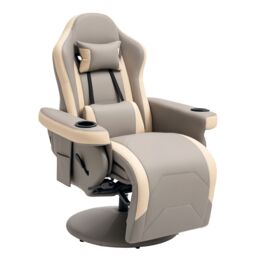 HOMCOM Manual Recliner Armchair PU Sofa Chair w/ Footrest & 135° Reclining in Grey - thumbnail 2