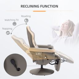 HOMCOM Manual Recliner Armchair PU Sofa Chair w/ Footrest & 135° Reclining in Grey - thumbnail 4