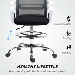 VOGREX Black Mesh Ergonomic Draughtsman Drafting Chair - thumbnail 4