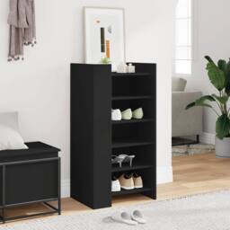 Berkfield Home Shoe Cabinet Black 52x37.5x100 cm Engineered Wood - thumbnail 1