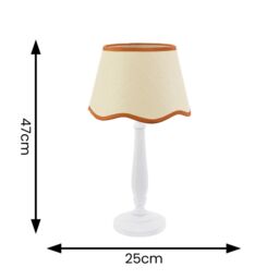 ValueLights Victoria White Wood Candlestick Table Lamp with Linen Scallop Trim Tapered Shade in Burnt Orange - thumbnail 6