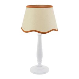 ValueLights Victoria White Wood Candlestick Table Lamp with Linen Scallop Trim Tapered Shade in Burnt Orange - thumbnail 2