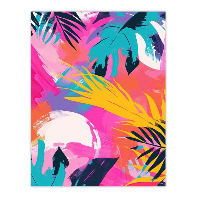 "Artery8 Wall Art Print Abstract Bright & Bold Leaves Tropical Painting Poster - Size: W12"" x H16""" - image 1
